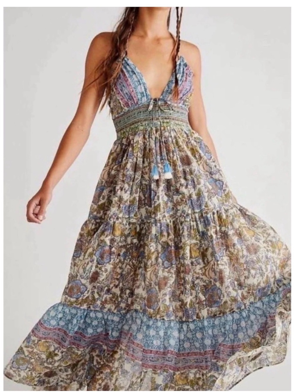 Free People Multi-Color Floral Tiered Maxi Dress